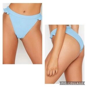 RIS-K Women’s HORIZON Bikini Bottom Blue Ruffle Sides Cheeky Pool Vacation S